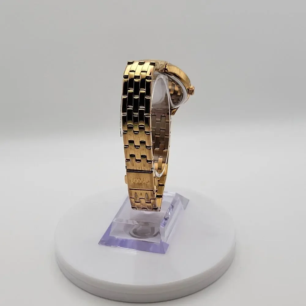 Fossil Womens Gold Tone Dark Mother of Pearl Dial Crystal Quartz Watch